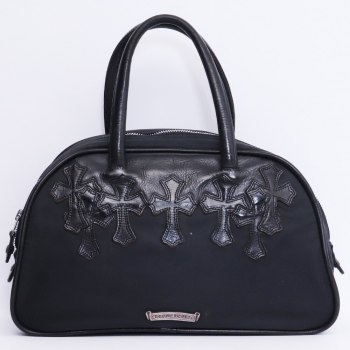 CHROME HEARTS Small Nylon Gym Bag with Leather Cemetery Cross Patch in Black
